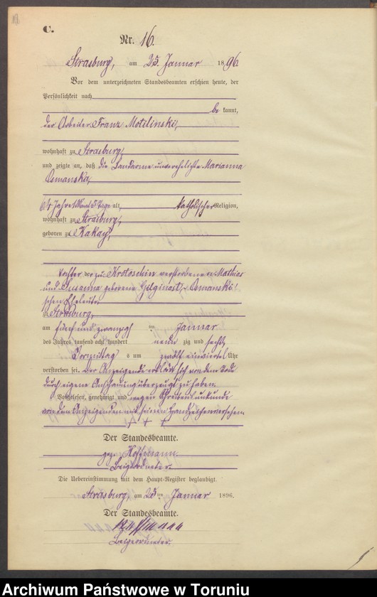 image.from.unit.number "Sterbe-Neben-Register Strasburg , Stadt für das Jahr 1896"