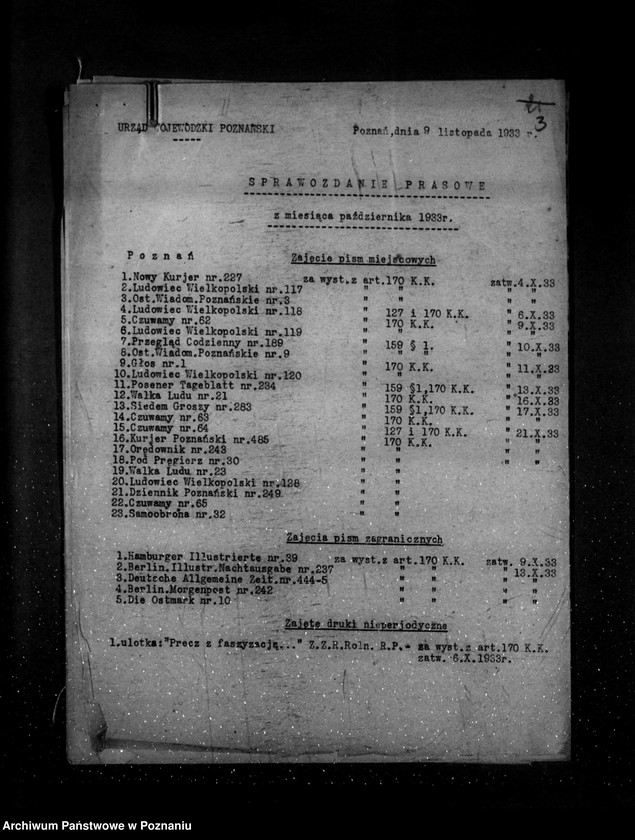Obraz 7 z jednostki "Sprawozdanie prasowe za czas od września do grudnia 1933 r."
