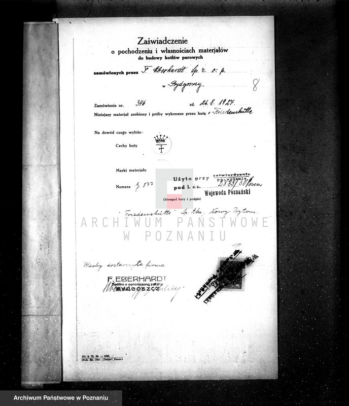 Obraz 12 z jednostki "Mleczarnia w Solcu pow chodzieski własność właściciel Piętyszek, kocioł nr fabryczny 88, nr woj. 6428"