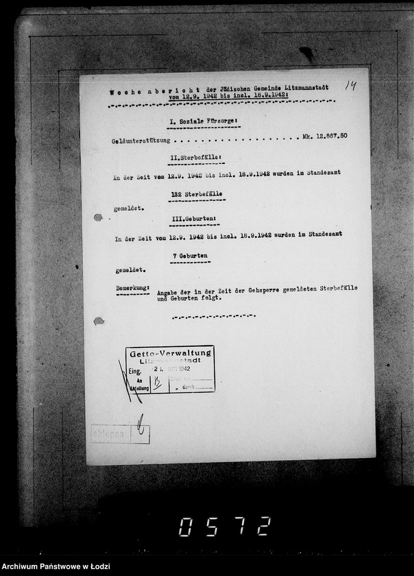Obraz 18 z jednostki "Wöchentliche (monatliche) Tätigkeitsberichte des Ältesten der Juden"