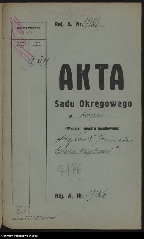 Obraz 2 z jednostki "Jochweta Szyfra i Estera Wajsbaum „Blejło” – wyrób i sprzedaż towarów dzianych"
