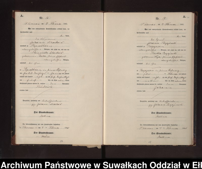 image.from.unit.number "Geburts-Neben-Register des Preussischen Standes-Amtes Rydzewen Kreis Loetzen"