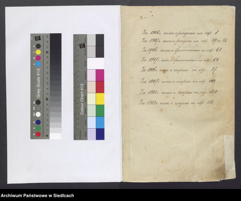 Obraz 3 z jednostki "[Akta urodzeń, małżeństw, zgonów] [zawiera akta urodzeń 1906, 1907, akta małżeństw 1906, 1907, akta zgonów 1906-1909]"