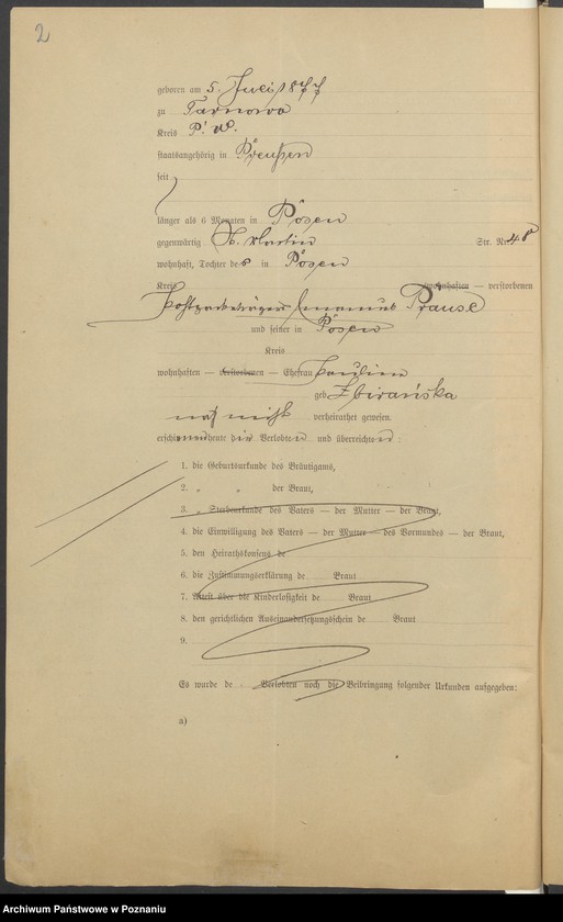 Obraz 4 z jednostki "Die von den Verlobten beigebrachten Urkunden zur Eheschliessung pro 1901. Vol IV"