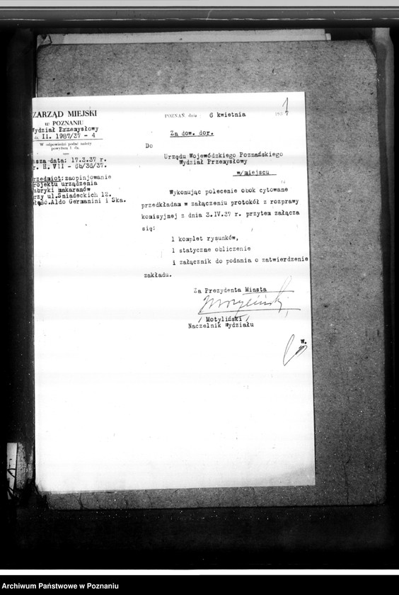 image.from.unit.number "Zatwierdzenie zakładu przemysłowego /fabryki makaronu/  Aldo- Germanini i Spółka w Poznaniu"