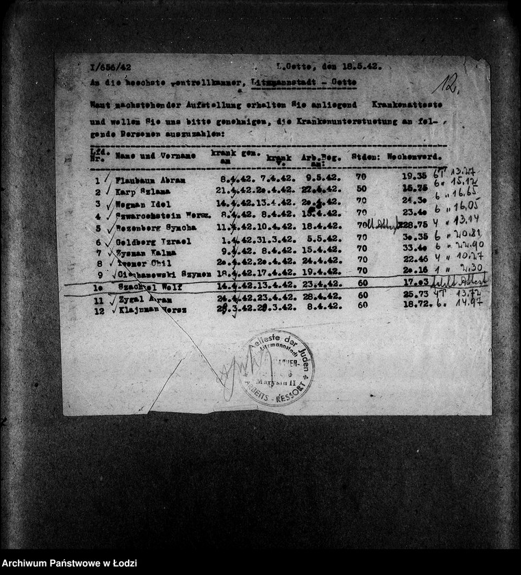 Obraz 15 z jednostki "Schuhmacher-Abteilung [Zasiłki chorobowe dla pracowników wydziału, listy pracowników, zaświadczenia lekarskie]"