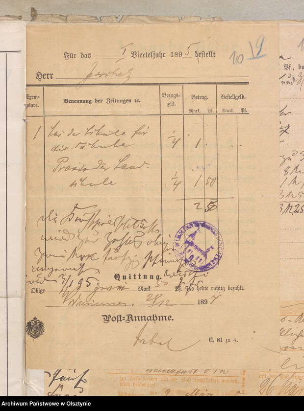 image.from.unit.number "Einnahme und Ausgabe Beläge der Kirchspiels Schulkasse zu Widminnen"