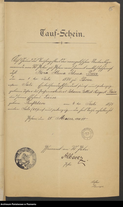 Obraz 16 z jednostki "Die von den Verlobten beigebrachten Urkunden zur Eheschliessung pro 1901. Vol VI"