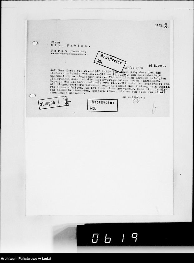 Obraz 7 z jednostki "[Korespondencja z urzędami, instytucjami i firmami] Lit.Fa-Fy."