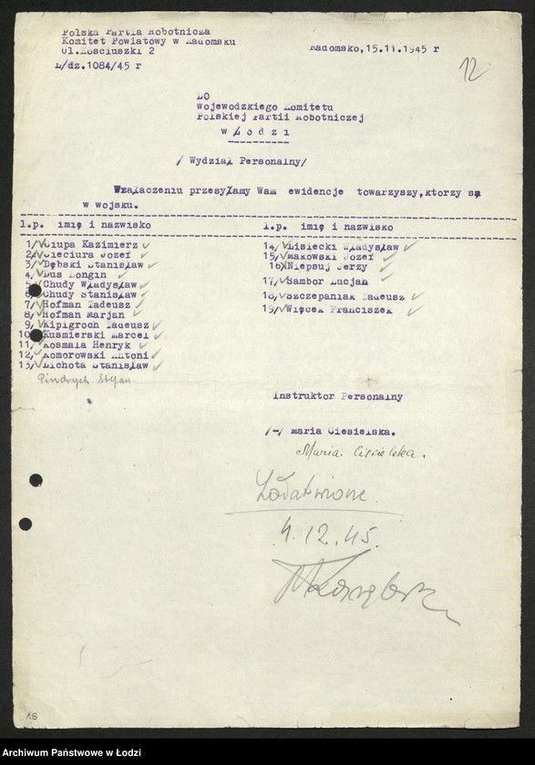 Obraz 13 z jednostki "Ankiety sprawozdawcze instruktora Komitetu Powiatowego Radomsko [z załącznikami]"