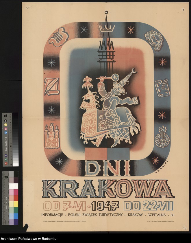 Obraz 4 z jednostki "Plakat wydany z okazji Dni Krakowa mających się odbyć od dnia 7.VI do 22.VII 1947 r., przedstawiający rycinę Lajkonika"