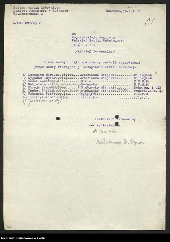 Obraz 12 z jednostki "Ankiety sprawozdawcze instruktora Komitetu Powiatowego Radomsko [z załącznikami]"