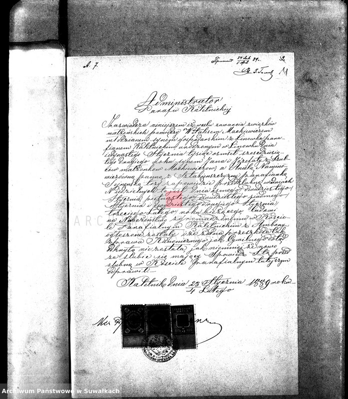 image.from.unit.number "Dokumenty brakosočetavšichsja Sejneskago Rimsko-Katoličeskago Prichoda za 1889 g."
