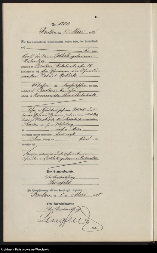 image.from.unit.number "Sterbe-Neben-Register Breslau I 1908 Band 4"