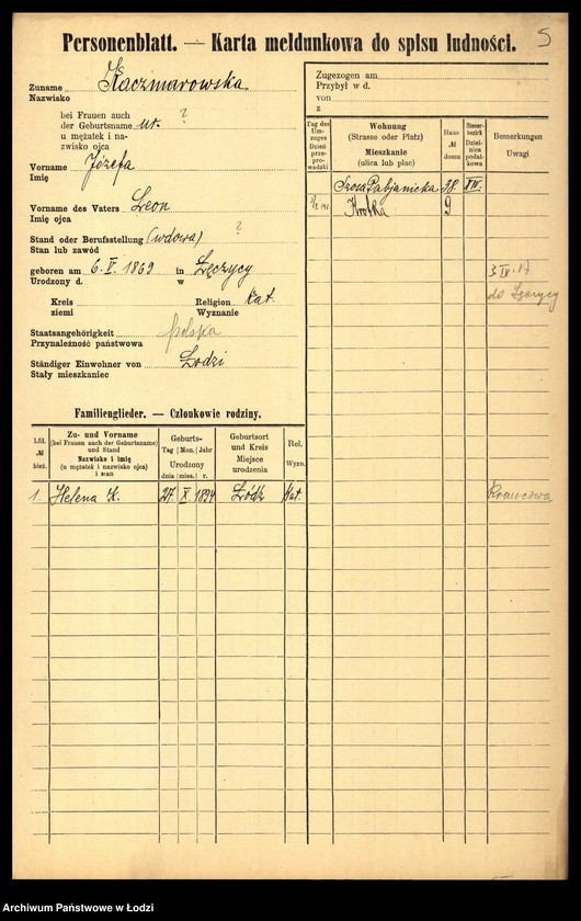 Obraz 7 z jednostki "[Spis ludności Łodzi] Katschmarowska - Kaczyński"