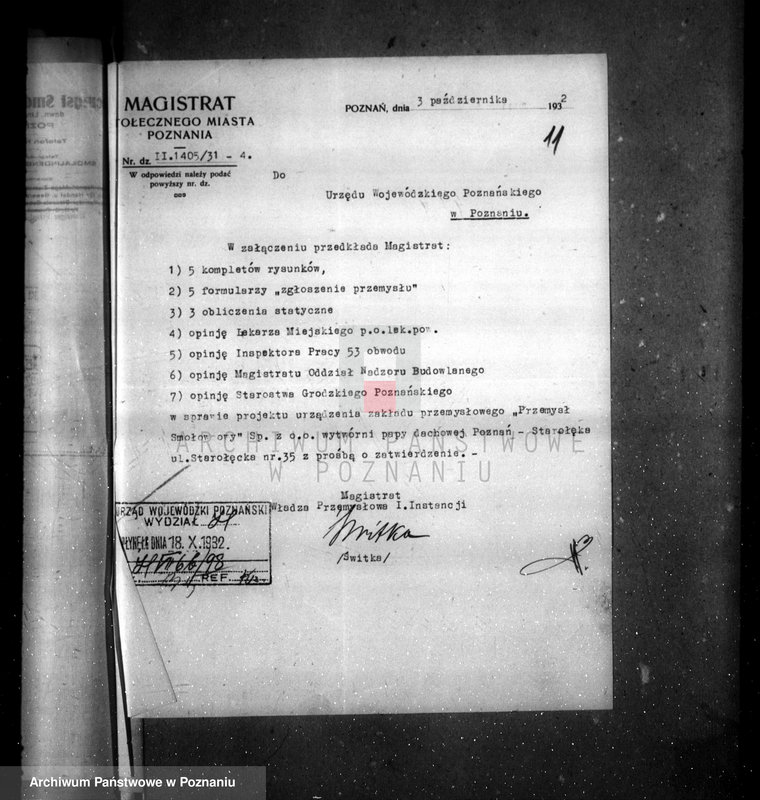 Obraz 15 z jednostki "Zatwierdzenie zakładu przemysłowego /firmy przemysłu smołowego/ Spółka z o.o. dawniej Lindenberg Poznań nr woj. 556"