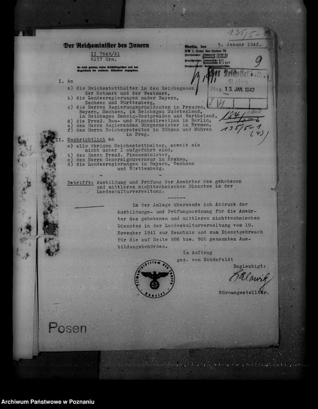 Obraz 13 z jednostki "Annahme, Ausbildung und Prüfung der Anwärter des gehobenen u. des mittleren nichttechnischen Dienstes der landeskulturverwaltung"