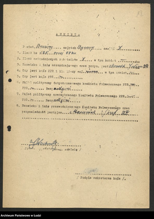 Obraz 13 z jednostki "Ankiety kół partyjnych w majątkach"