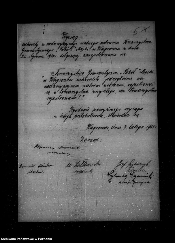 Obraz 9 z jednostki "/Towarzystwo Gimnastyczne Sokół w Wągrowcu - rejestracja/"