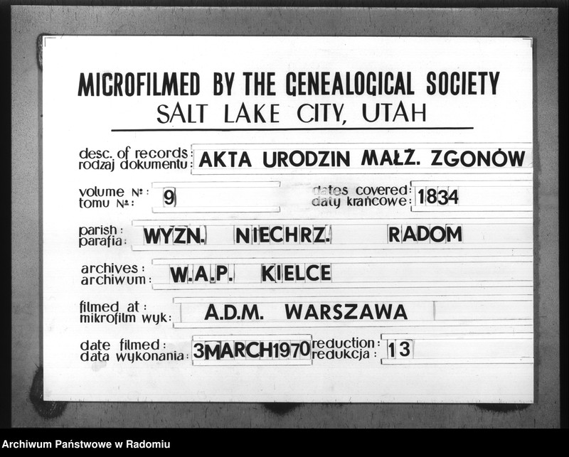 image.from.unit.number "Akta Stanu Cywil. Wyzn. Mojżeszow. Parafii Radom Urodzeń, Małżeństw i Zejścia z r. 1834"