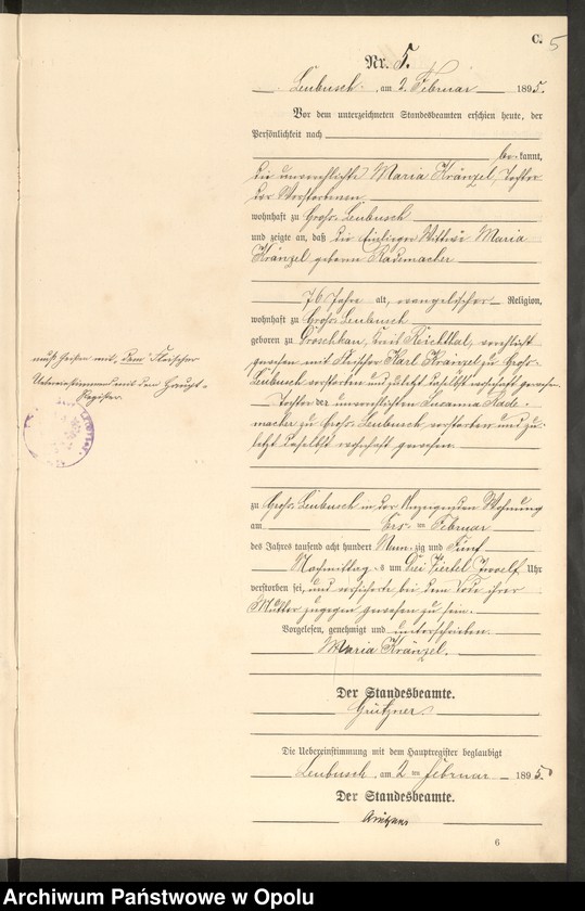 image.from.unit.number "Sterbe-Neben-Register Standes-Amt Leubusch 1895"