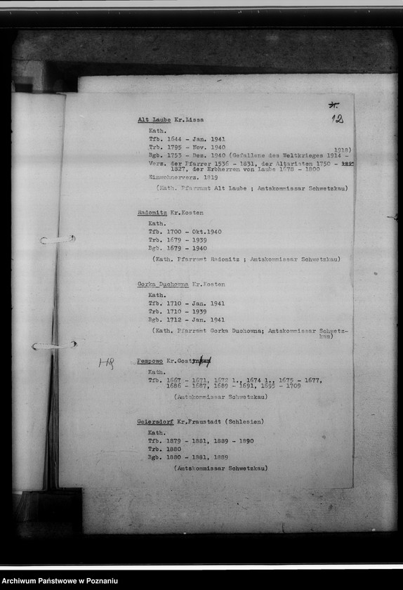 Obraz 16 z jednostki "Zugangsverzeichnis des Kirchenbuch-Magazins [na terenie tak zwanego Kraju Warty]"