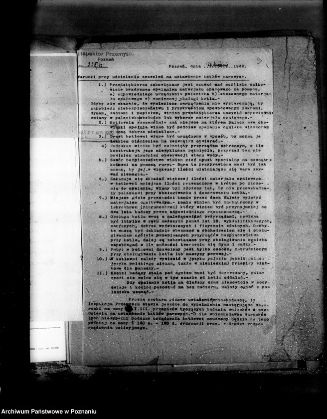 Obraz 8 z jednostki "1/ Tartak parowy we Wrześni- Towarzystwo Akcyjne Nr porządkowy kotła 11 /Młyn J. Hadyniaka w Tomicach powiat poznański"