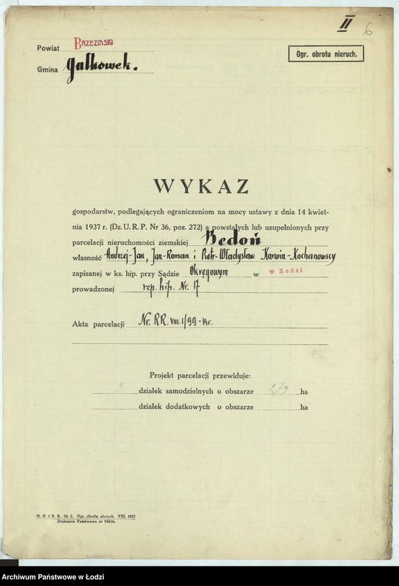 Obraz 9 z jednostki "Wykazy gospod. Nr. 1 pow. brzeziński"