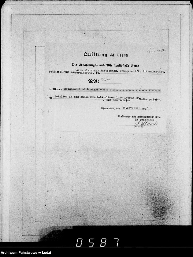 Obraz 16 z jednostki "J.361-375 [Wnioski Żydów z Getta o zwrot należności za pracę lub towar wzięty na kredyt]"