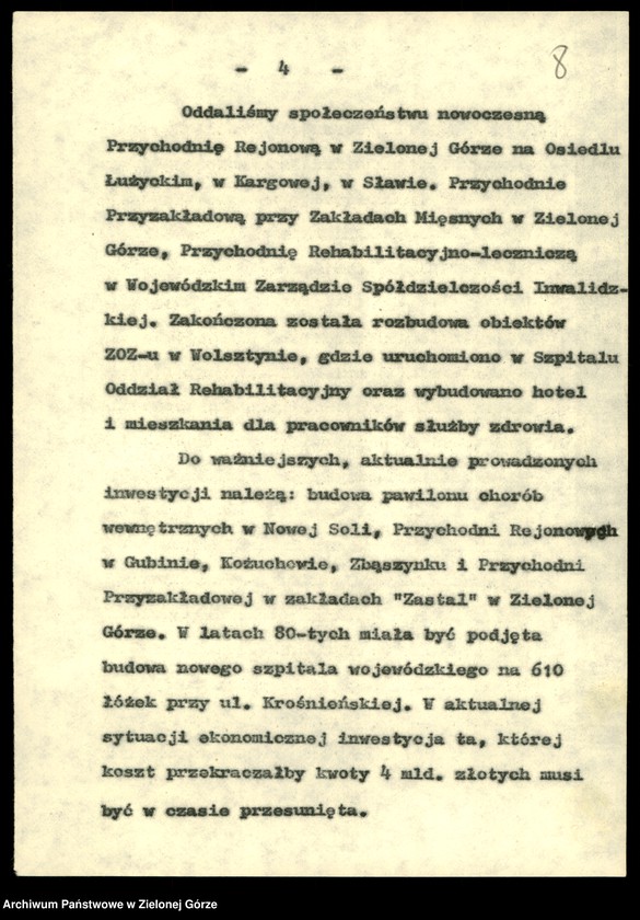 Obraz 10 z jednostki "Zdrowie. Przemówienia pracowników wydziału z okazji. Dnia pracownika służby zdrowia w latach 1982-1988, rocznic Wojewódzkiej Stacji Krwiodawstwa w 1978,1986; Sanepidu 1979, Sanatorium w Torzymiu w 1980, PKPS w 1984"