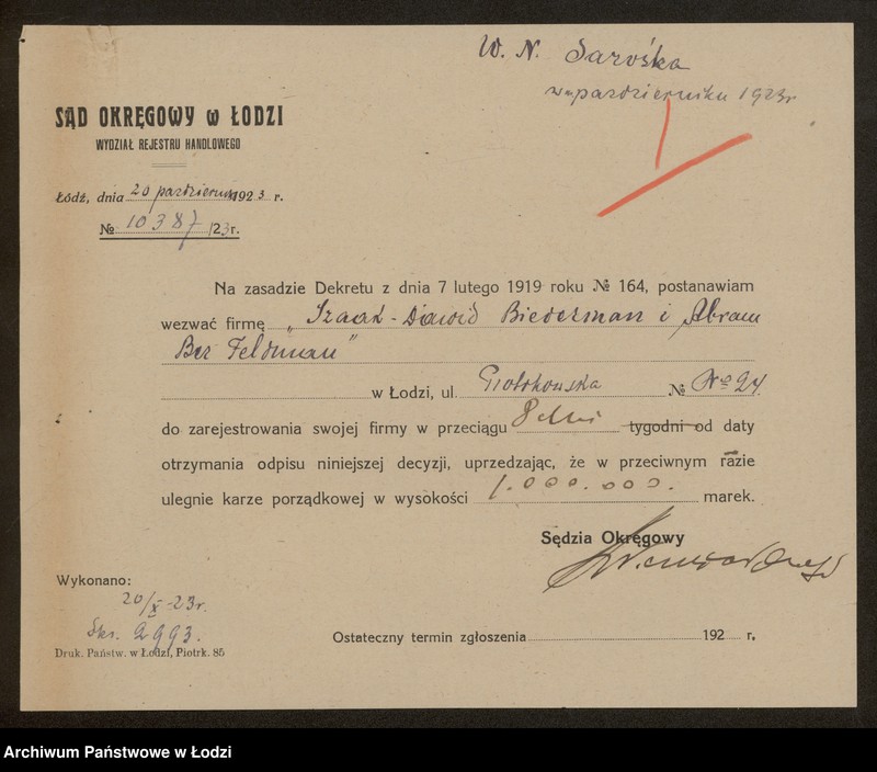 Obraz 3 z jednostki "Izaak Dawid Biederman i Abram Feldman- kupno i sprzedaż towarów manufakturowych"