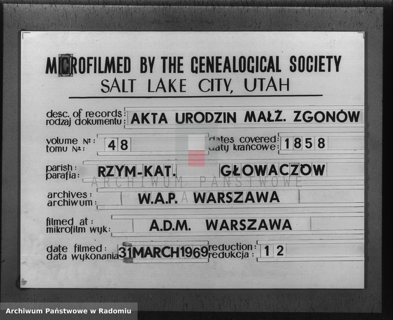 image.from.unit.number "Duplikat aktów religijno cywilnych urodzenia, małżeństw i zejścia w parafii Głowaczów 1858 r."