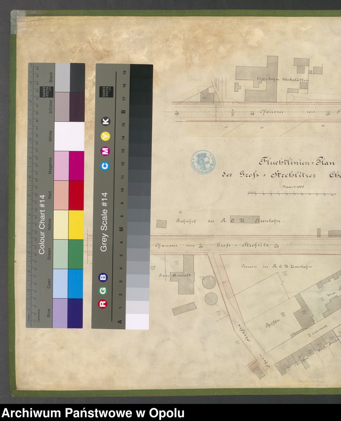 Obraz 1 z jednostki "Fluchtlinien-Plan der Groß-Strehlitzer Chaussee [Opole, miasto, plan linii zabudowy ulic: Armii Ludowej, Reymonta, 1-go Maja]"