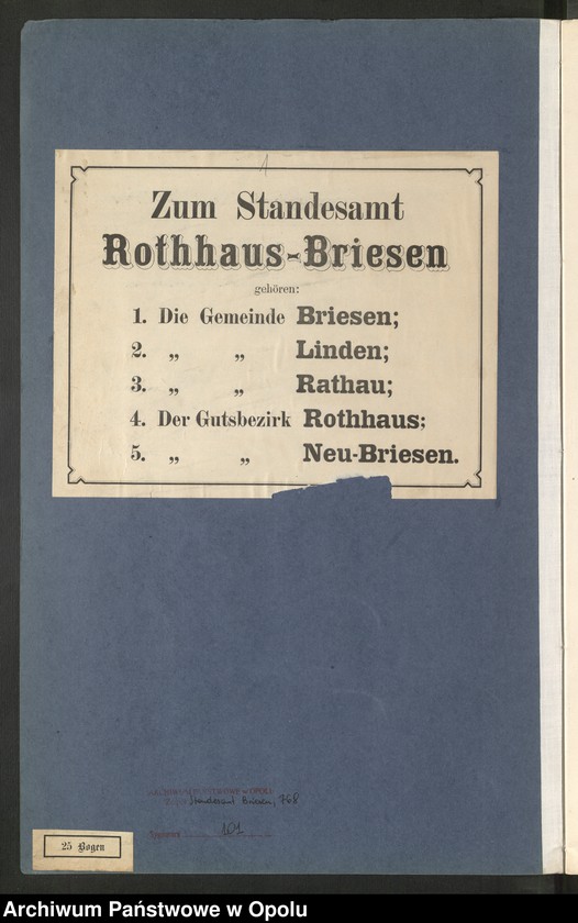 Obraz z jednostki "Geburts-Register (Neben-Register) Standesamt Rothhaus-Briesen 1909 No.1 bis 72"