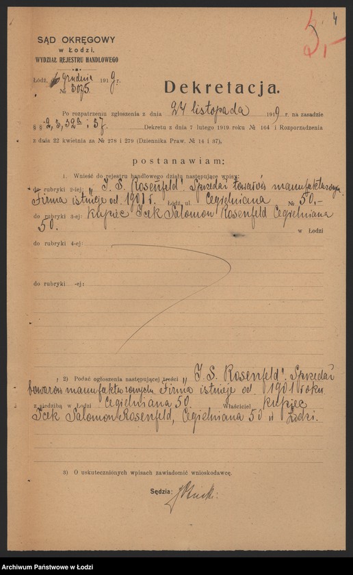 Obraz 6 z jednostki "Icek Salomon Rosenfeld- sprzedaż towarów manufakturowych"