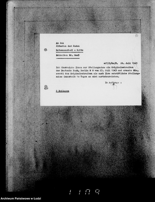 Obraz 20 z jednostki "Korrespondenz mit dem Ältesten der Juden"