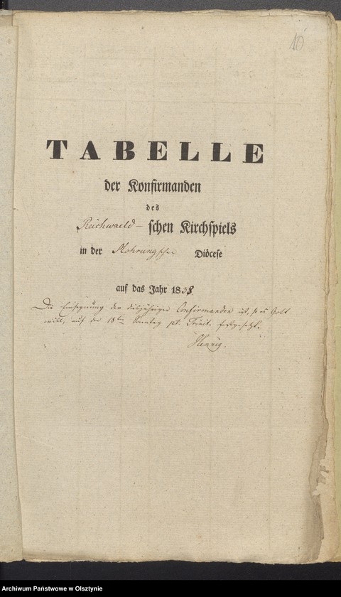 image.from.unit.number "Tabelle der Confirmandes des Reichealdschen Kirchspiels"