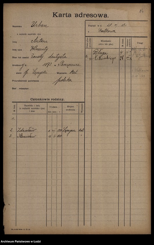 Obraz 18 z jednostki "[Spis ludności Łodzi] Urbach - Urbanowski"
