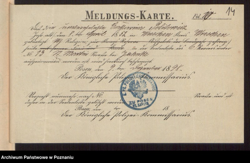 Obraz 16 z jednostki "Die von den Verlobten beigebrachten Urkunden zur Eheschliessung pro 1899"