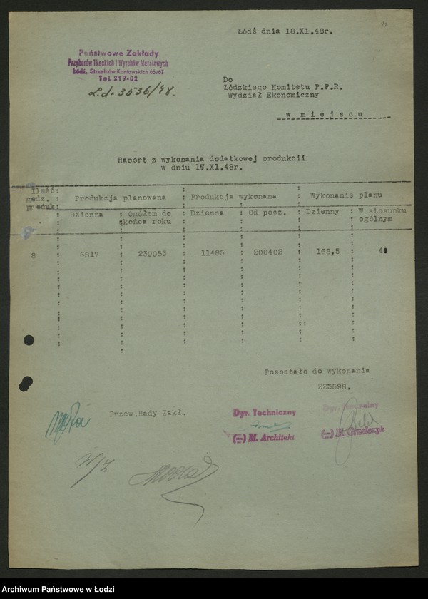 Obraz 12 z jednostki "Placówki produkcyjne i usługowe przemysłu metalowego; protokoły, sprawozdania, raporty z wykonania produkcji"
