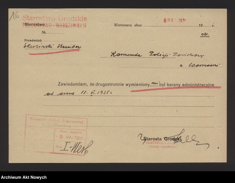 image.from.unit.number "Przyjęcie do służby w Policji Państwowej Stanisława Skuzińskiego. Korespondencja."