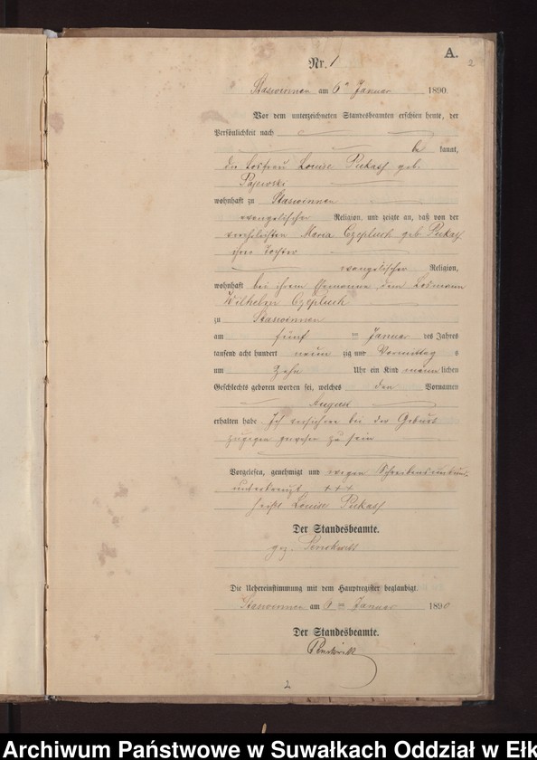 image.from.unit.number "Geburts-Neben-Register des Preussischen Standes-Amtes Stasswinnen Kreis Loetzen"