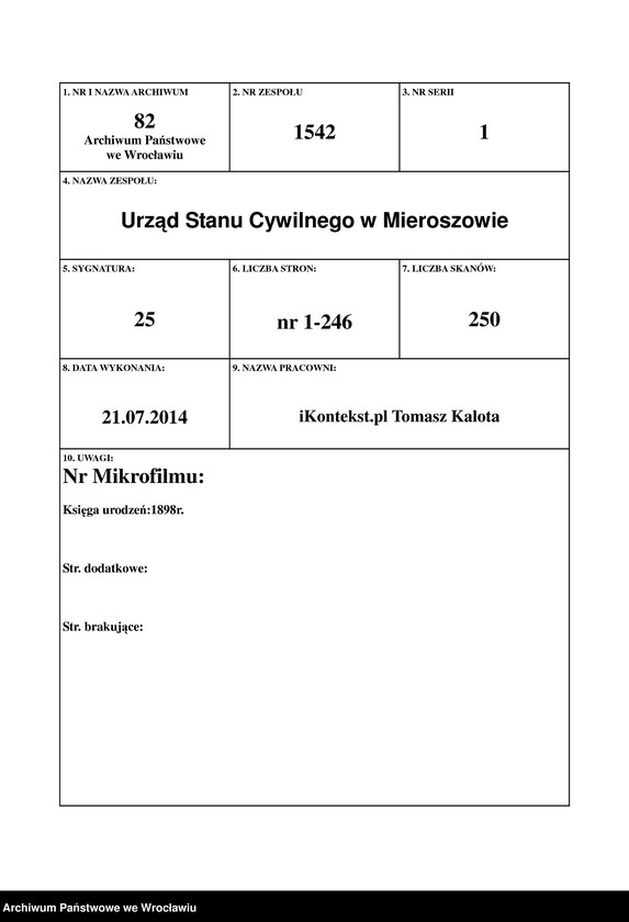 image.from.unit.number "Księga urodzeń USC Mieroszów (Friedland) 1898"
