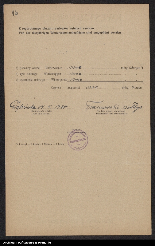 Obraz 18 z jednostki "[Kwestionariusze dotyczące obszaru ozimin zaoranych, powiat gniewski]"