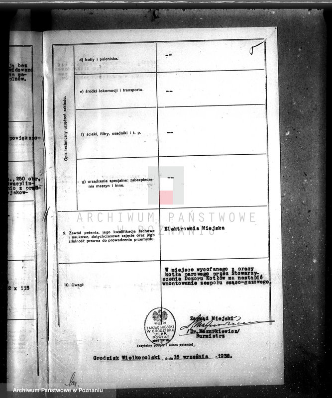Obraz 9 z jednostki "Pozwolenie policyjno-techniczne na budowę zespołu ssąco-gaz. 125 KM z prądnicą prądu stał. 2 x 115 wolt w elektrowni miejskiej Grodzisk Wlkp., pow. nowotomyski"