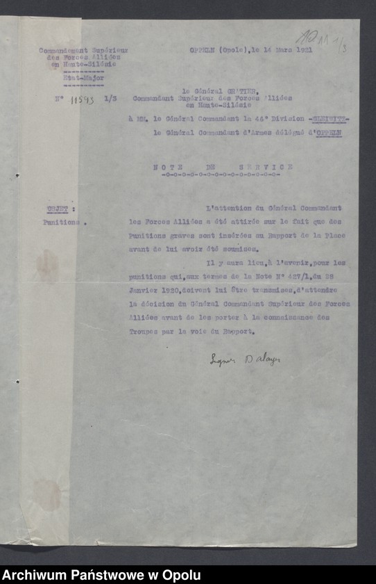 Obraz 13 z jednostki "Discipline-Recompenses-Decorations-Distractions-Punitions-Tenue generale /Korespondencja dotycząca dyscypliny, odznaczeń, pochwał, pracy oświatowej/"
