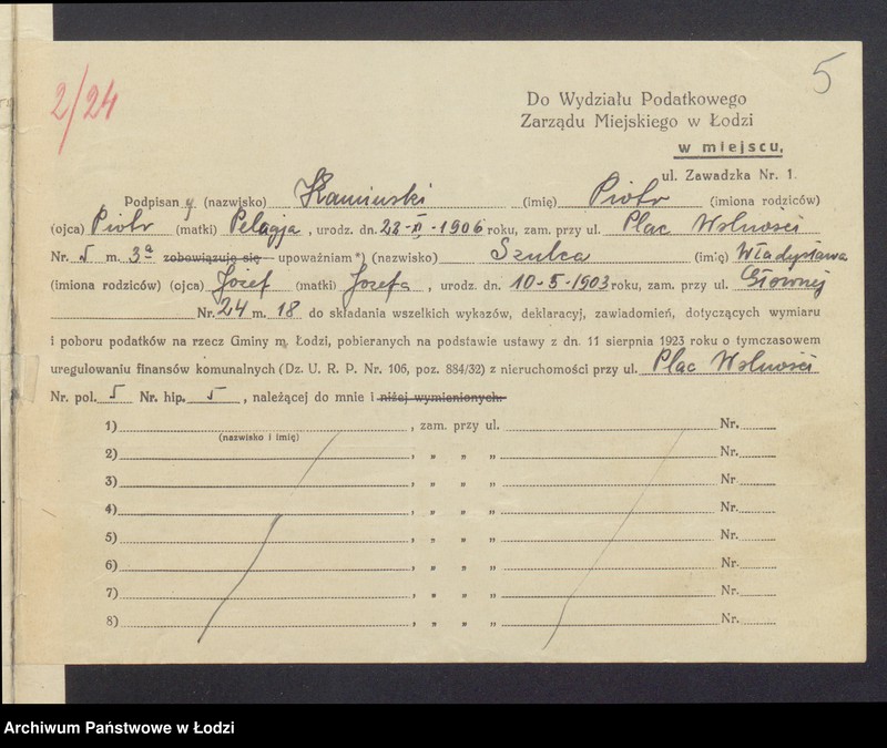 image.from.unit.number "Księga inwentarzowa nieruchomości m. Łodzi ul. 11 Listopada"