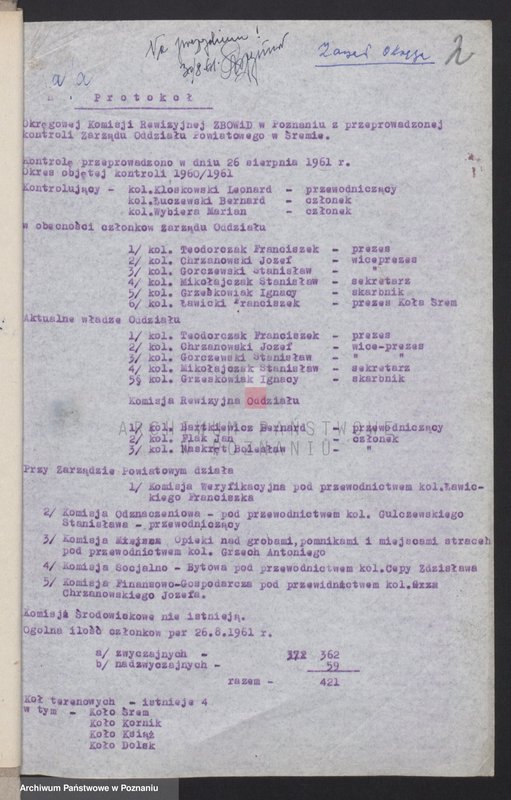 Obraz 8 z jednostki "Protokoły z posiedzeń Okręgowej Komisji Rewizyjnej Związku Bojowników o Wolność i Demokrację z przeprowadzonych kontroli w: 1. Śremie, 2. Środzie, 3. Poznaniu - Wildzie."