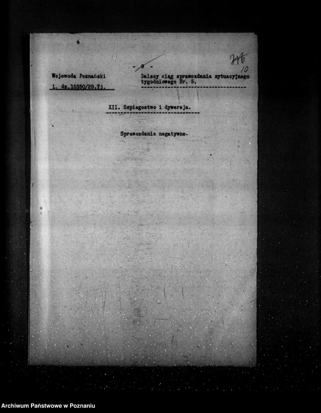 Obraz 14 z jednostki "Sprawozdania sytuacyjne tygodniowe za czas od 29 listopada 1929 r. do dnia 2 stycznia 1930 r. /nr 5-9/ działy VII-XIII"