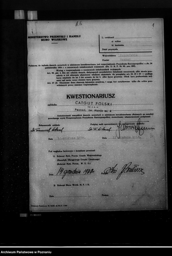 Obraz 5 z jednostki "Kwestionariusz zakładu "Catgut" /wytwórnia strun chirurgicznych i technicznych/"